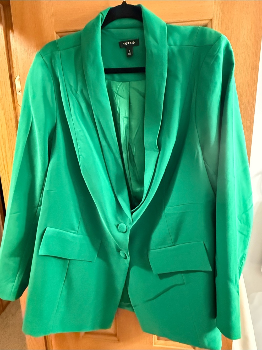 Torrid Studio Refined Crepe Classic Longline Bright Kelly Emerald Blazer